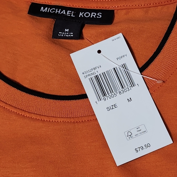 Michael Kors Bold And Vibrant Orange Embossed Short Sleeve T-Shirt In Unisex Med - Picture 4 of 12